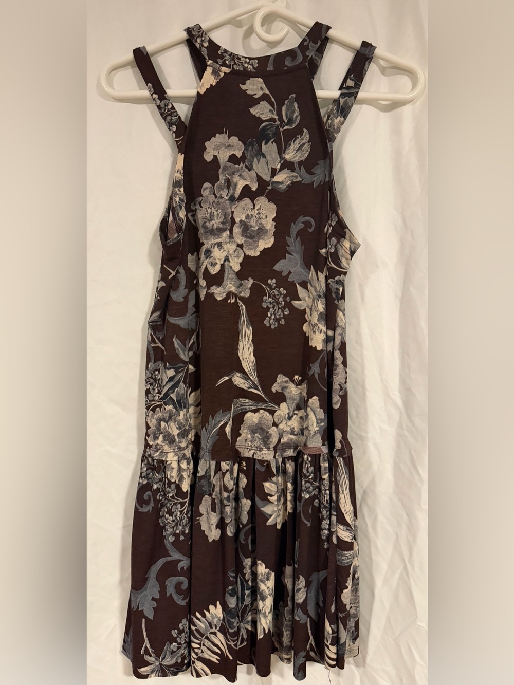 Wishlist Brown Floral Halter Midi Dress with Cream and Blue Accents - Picture 3 of 3